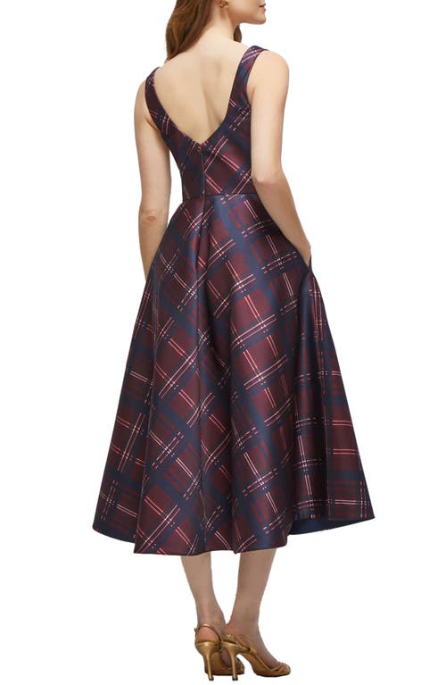 Dessy Collection Alba Tartan Square Neck Midi Cocktail Dress In Brown