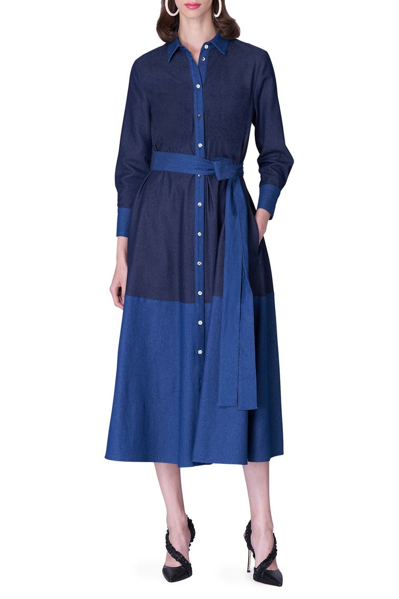 Colorblock Long Sleeve Denim Shirtdress, Alternate, color, NAVY/ MULTI