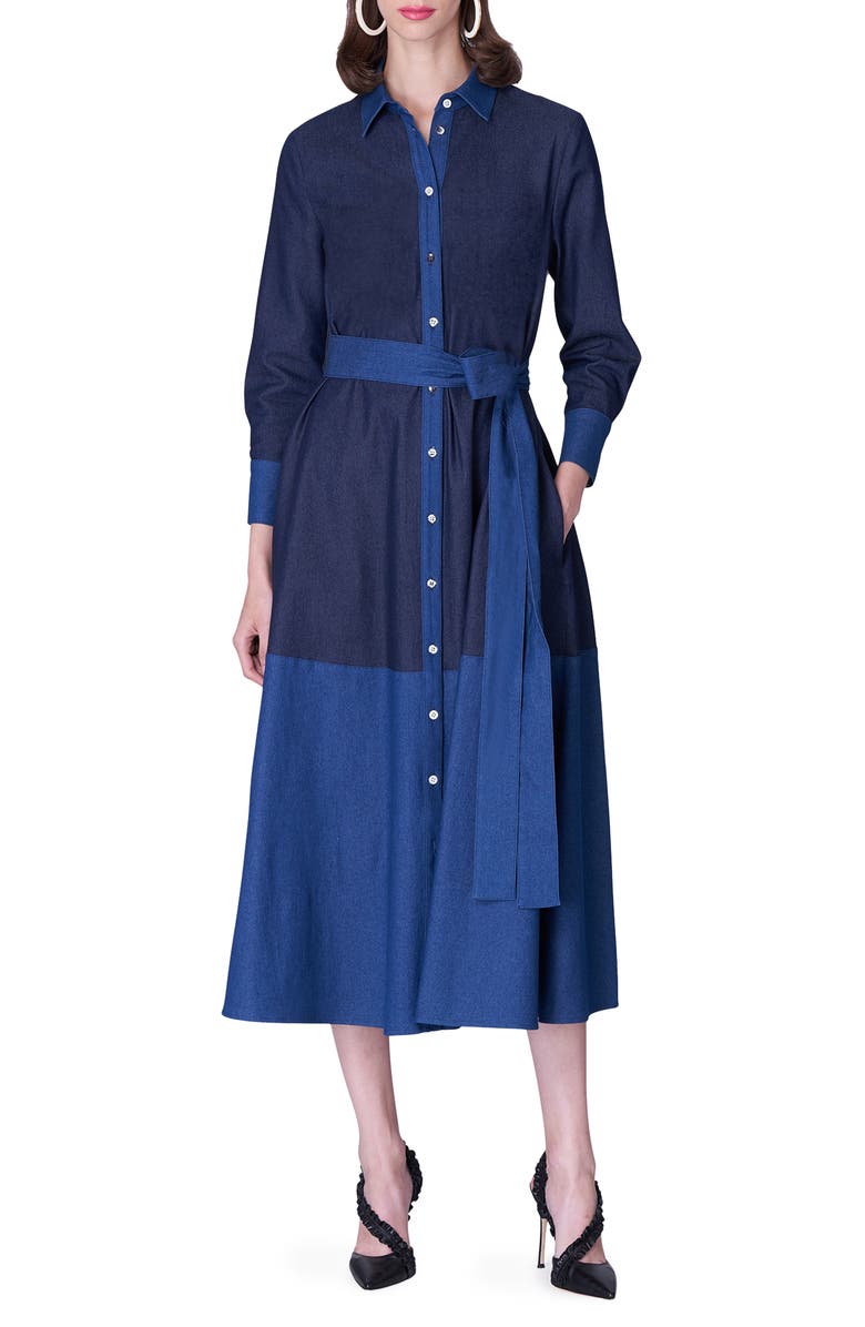Carolina Herrera Colorblock Long Sleeve Denim Shirtdress, Alternate, color,