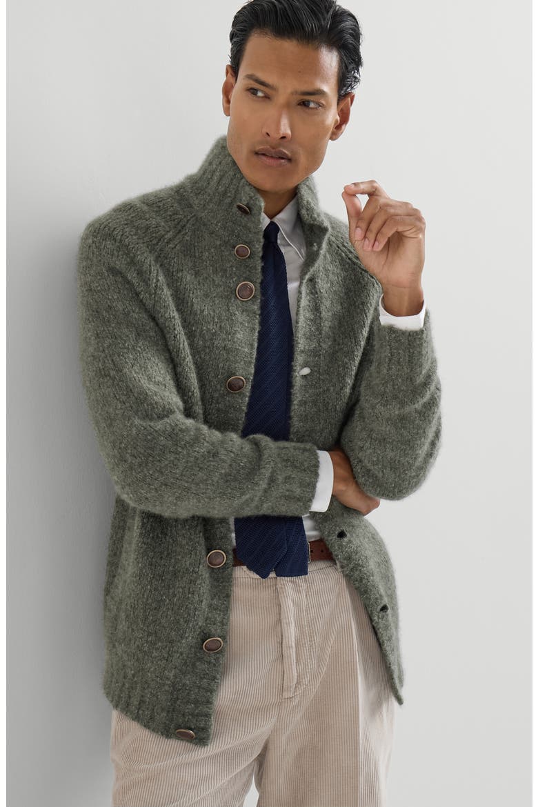Cashmere and silk cardigan, Alternate, color, Military