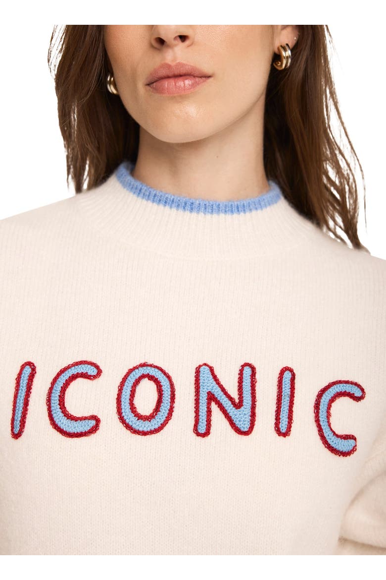 Iconic Embroidered Knit  Sweater, Alternate, color, Cream