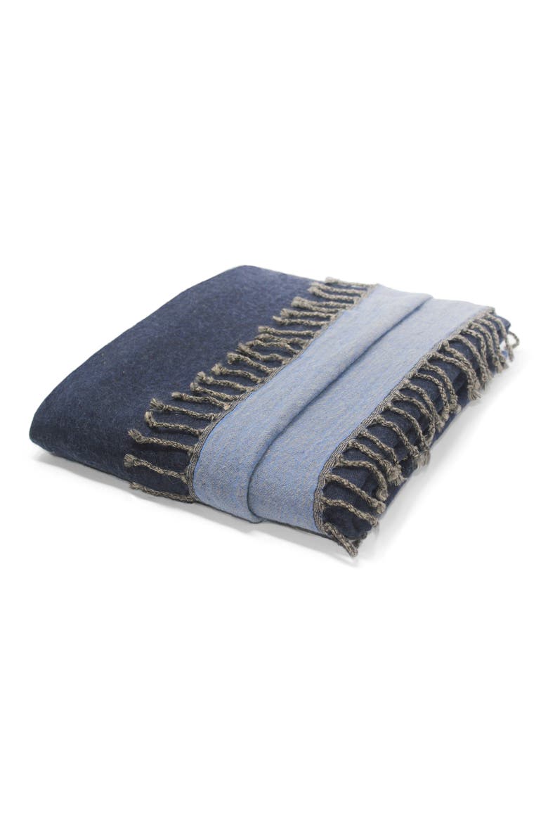 Reversible Merino Wool Throw Blanket, Main, color, NAVY/ CYAN BLUE
