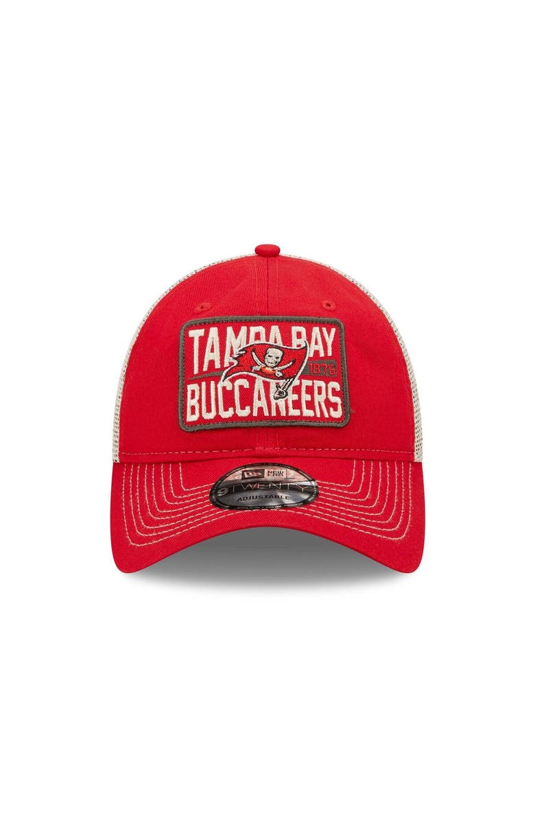 New Era Men's New Era Red/Natural Tampa Bay Buccaneers Devoted Trucker 9TWENTY Snapback Hat, Alternate, color,