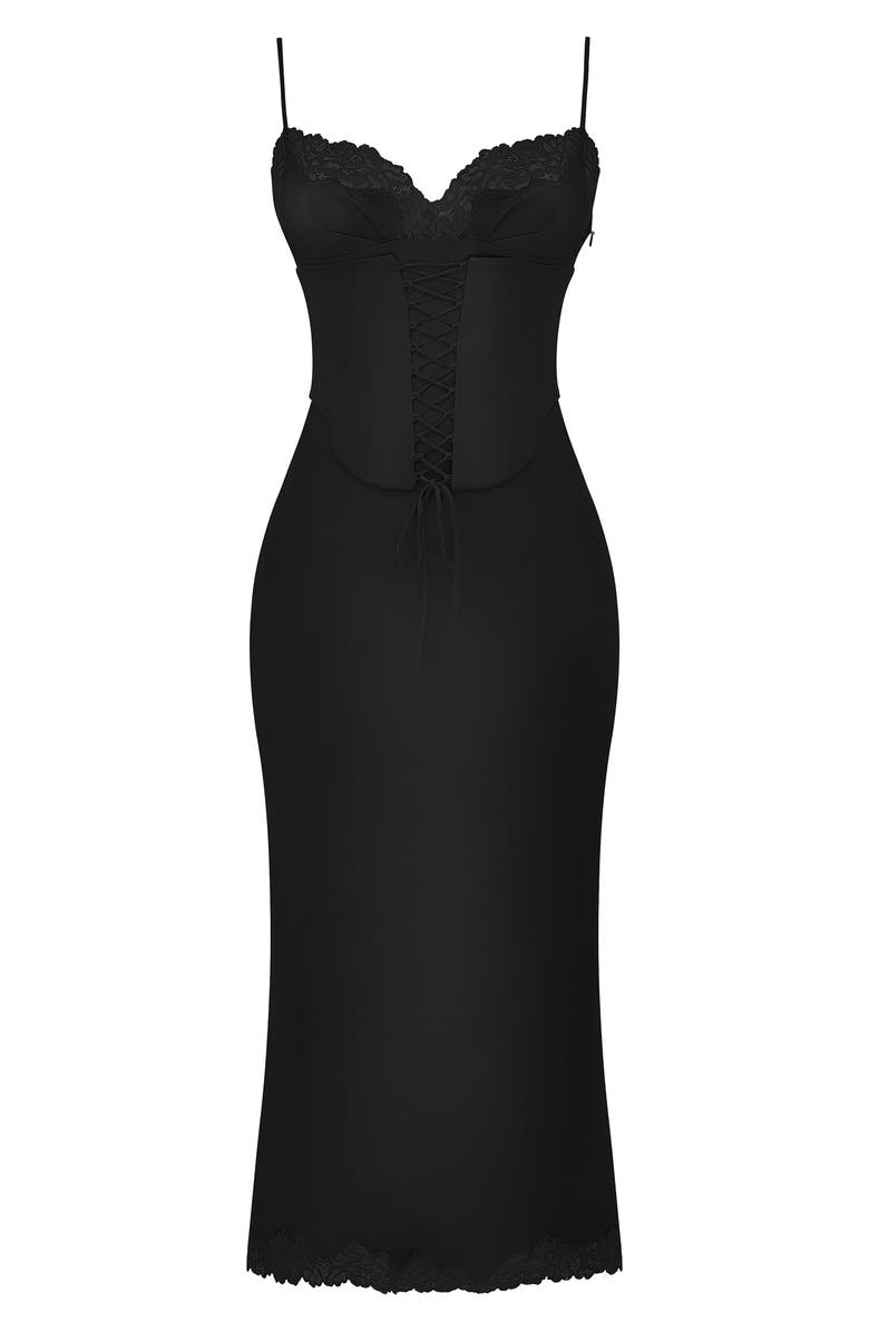 HOUSE OF CB Salma Corset Satin Slipdress, Alternate, color, Black