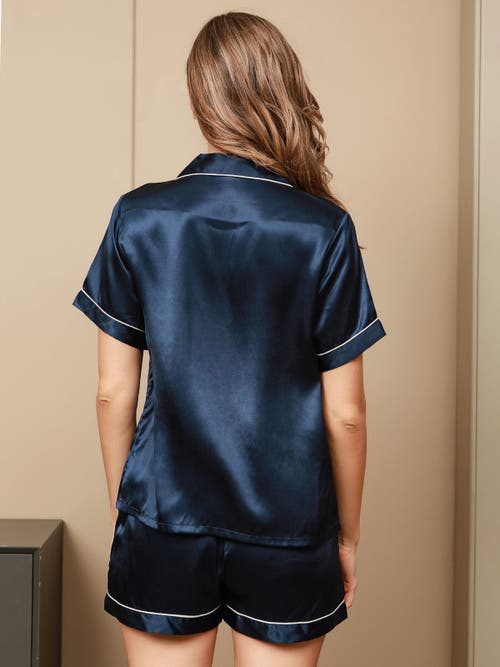 Shop Silksilky Pure Silk Pajamas Short Pjs Set 2pcs In Darkblue