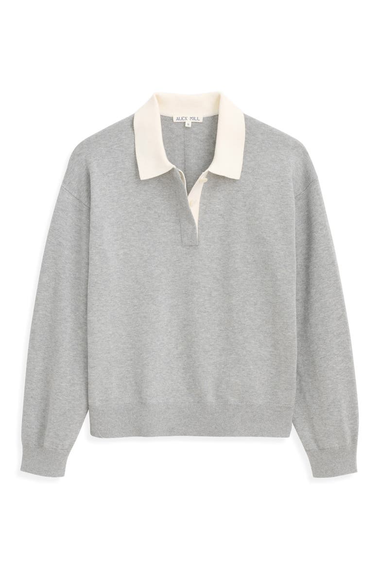 Bond St. Contrast Collar Cotton & Cashmere Polo Sweater, Alternate, color, GREY FLANNEL