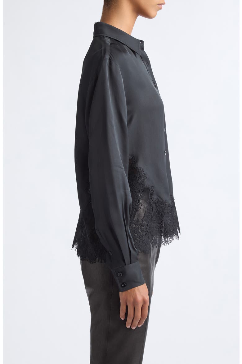 Toni Button Down Shirt with Lace Hem, Alternate, color, JET/ JET