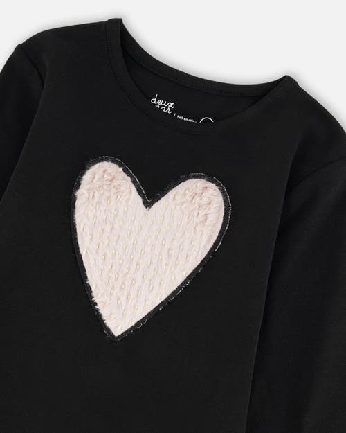 Deux Par Deux Organic Cotton Long Sleeve T-shirt With Heart In Black