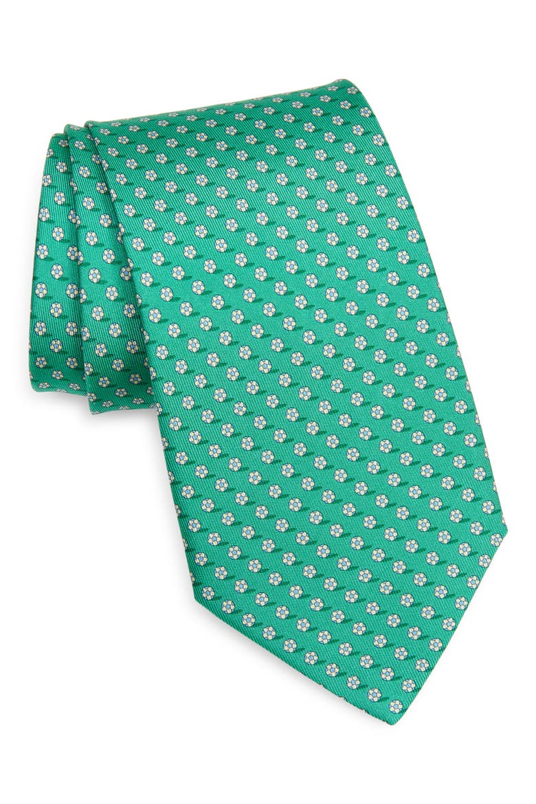 Salvatore Ferragamo Soccer Print Silk Tie, Main, color, VERDE