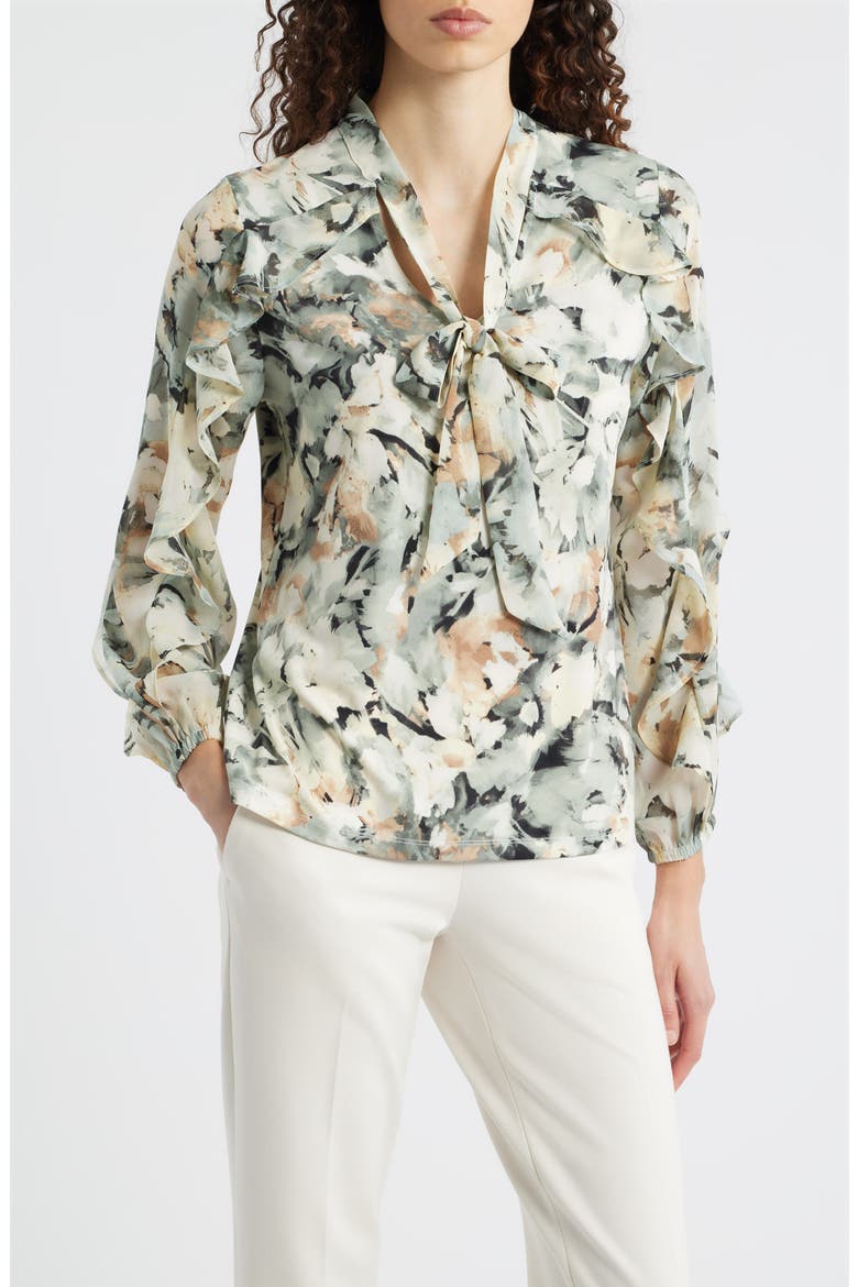 LS RUFFLE TIE NK, Main, color, SOFT ALOE MULTI