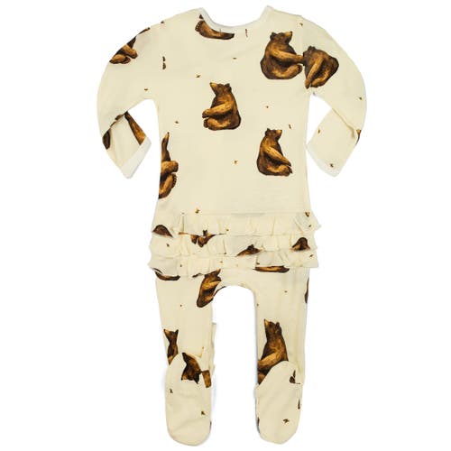 Milkbarn Ruffle Zipper Footed Romper In Neutral