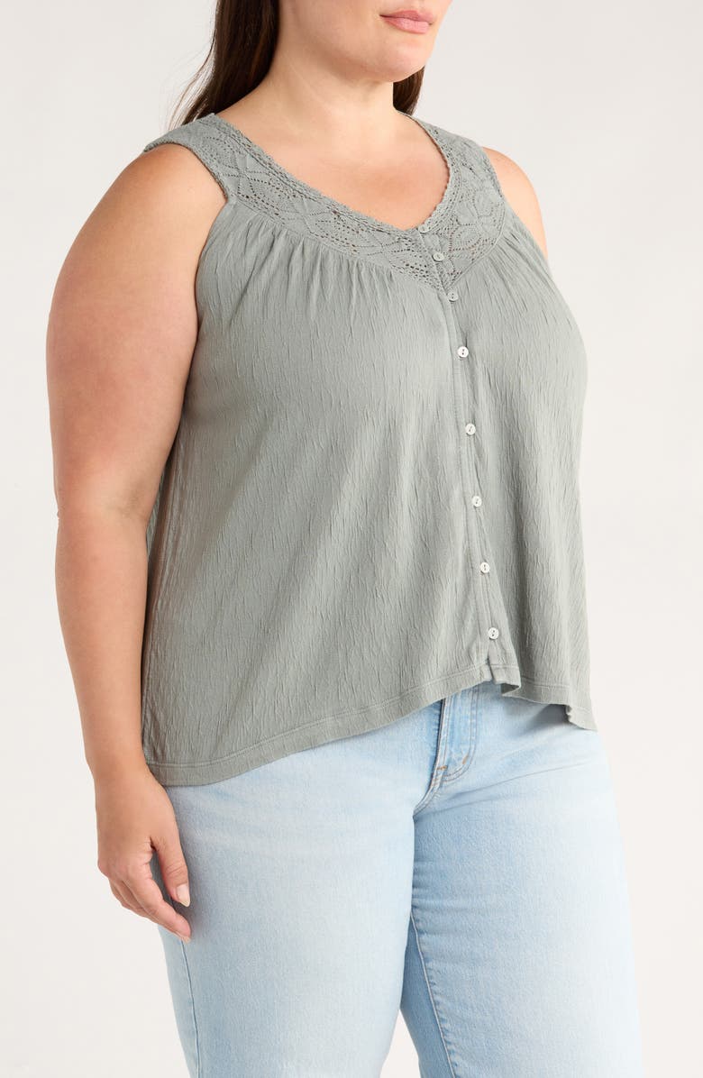 Lucky Brand Lace Trim Sleeveless Top, Alternate, color, Green Bay