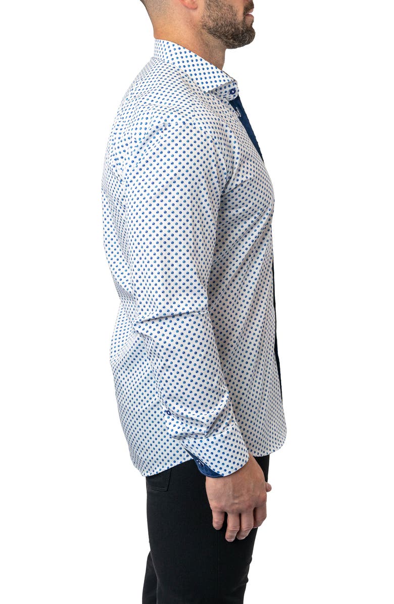 Maceoo Einstein Dot Print Contemporary Fit Button-Up Shirt, Alternate, color, White