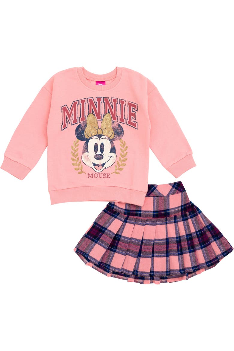 Minnie Mouse 2-Piece Sweatshirt and Pleated Skirt Set, Main, color, Minnie Mouse Pink