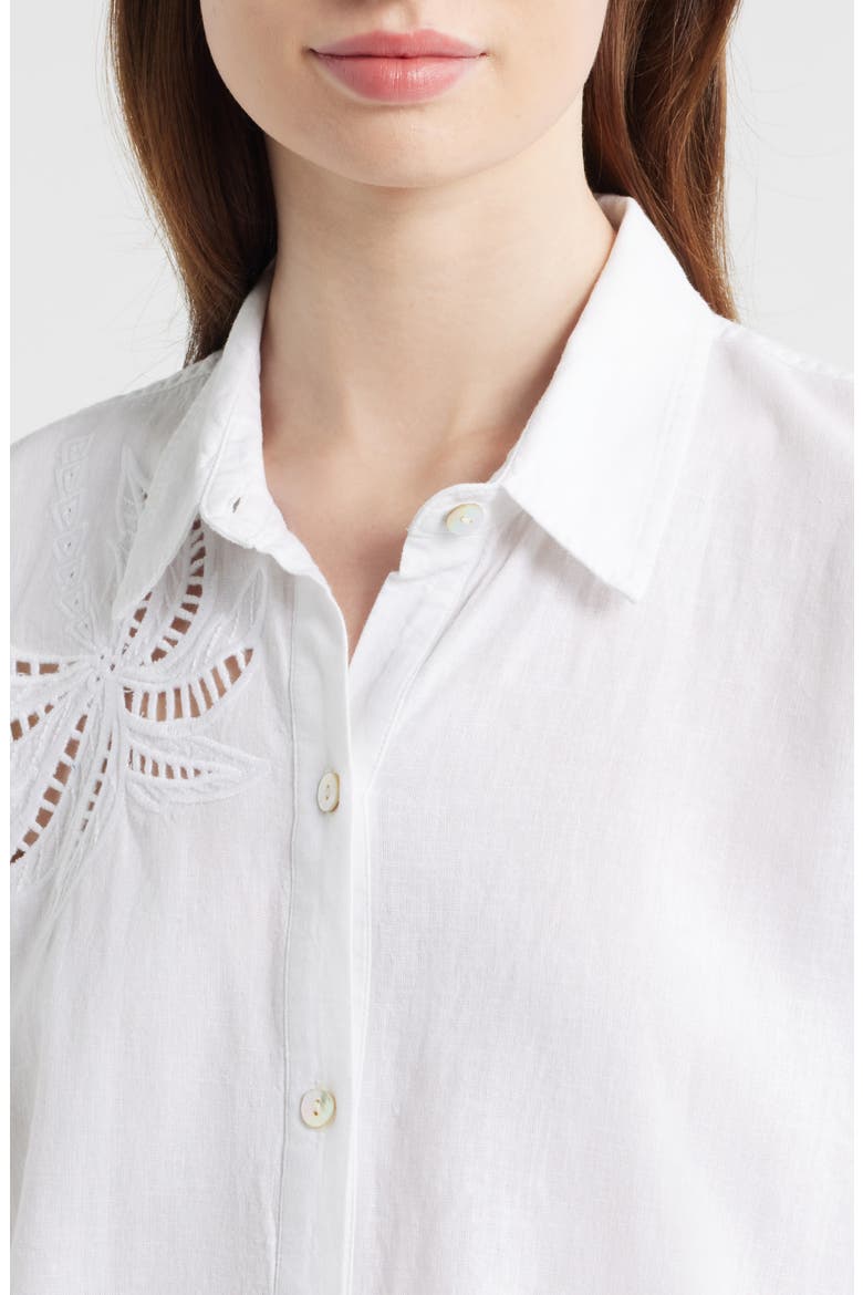 Samar Eyelet Embroidered Linen Blend Button Up Shirt, Alternate, color, WHITE PALM EMBROIDERY