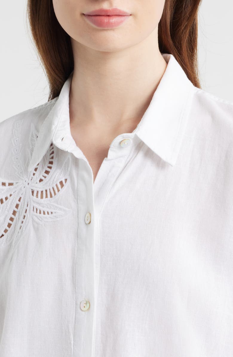 Rails Samar Eyelet Embroidered Linen Blend Button Up Shirt, Alternate, color, White Palm Embroidery