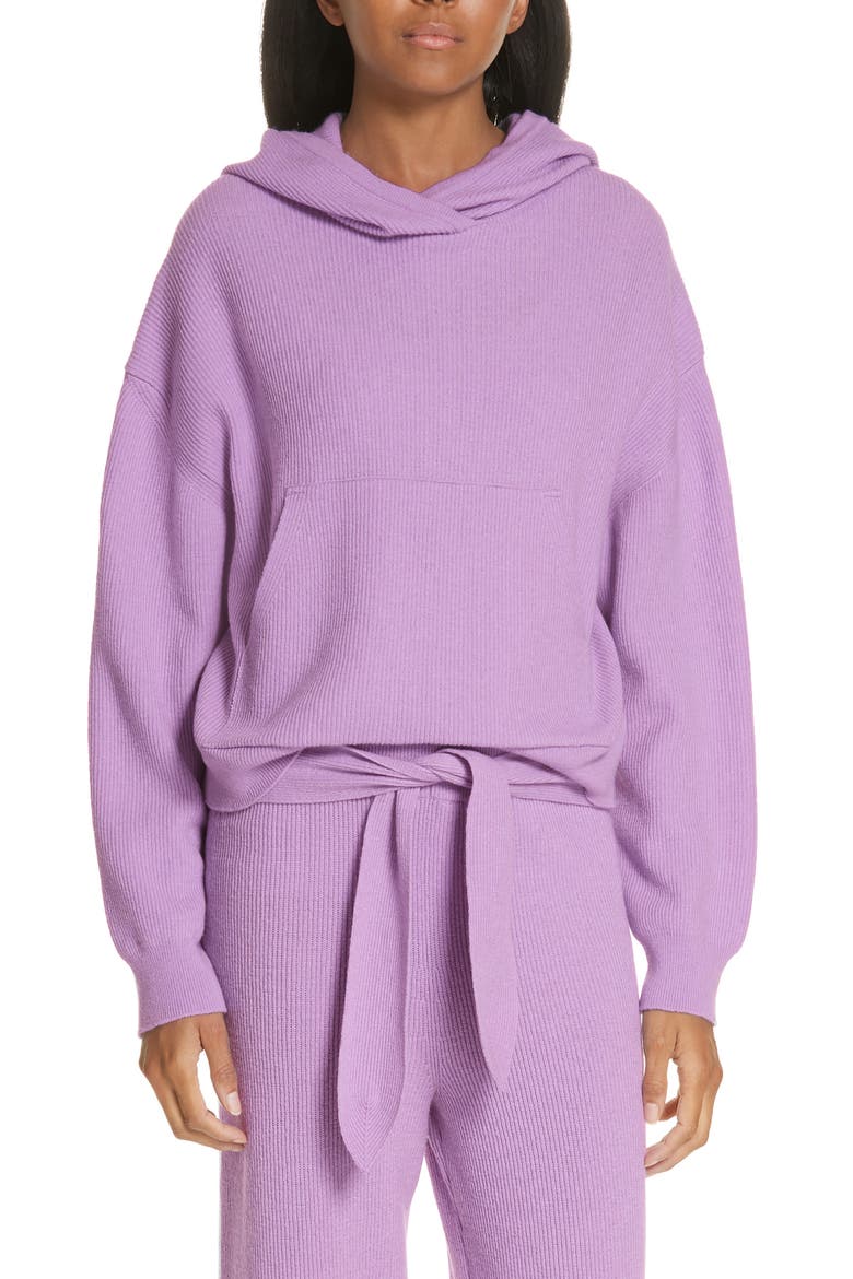 Merino Wool & Cashmere Blend Crop Hoodie, Main, color, LAVENDER