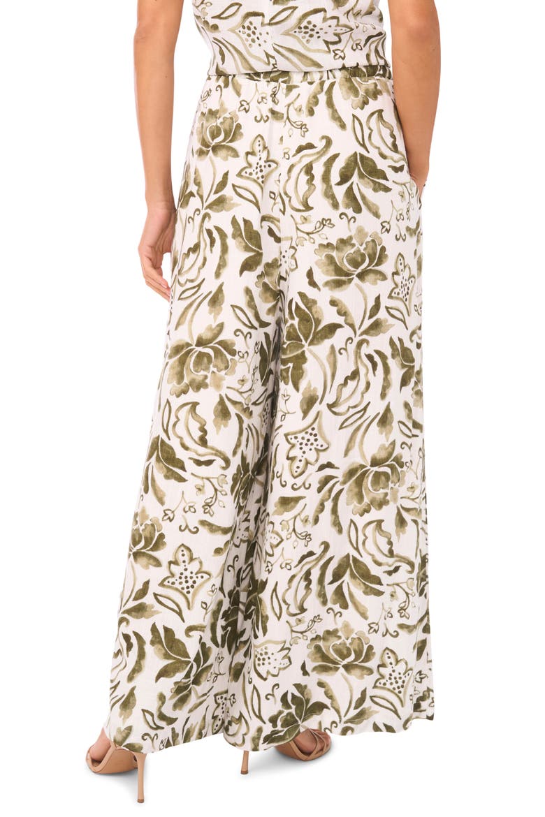 Floral Wide Leg Drawstring Pants, Alternate, color, OLIVE MIST