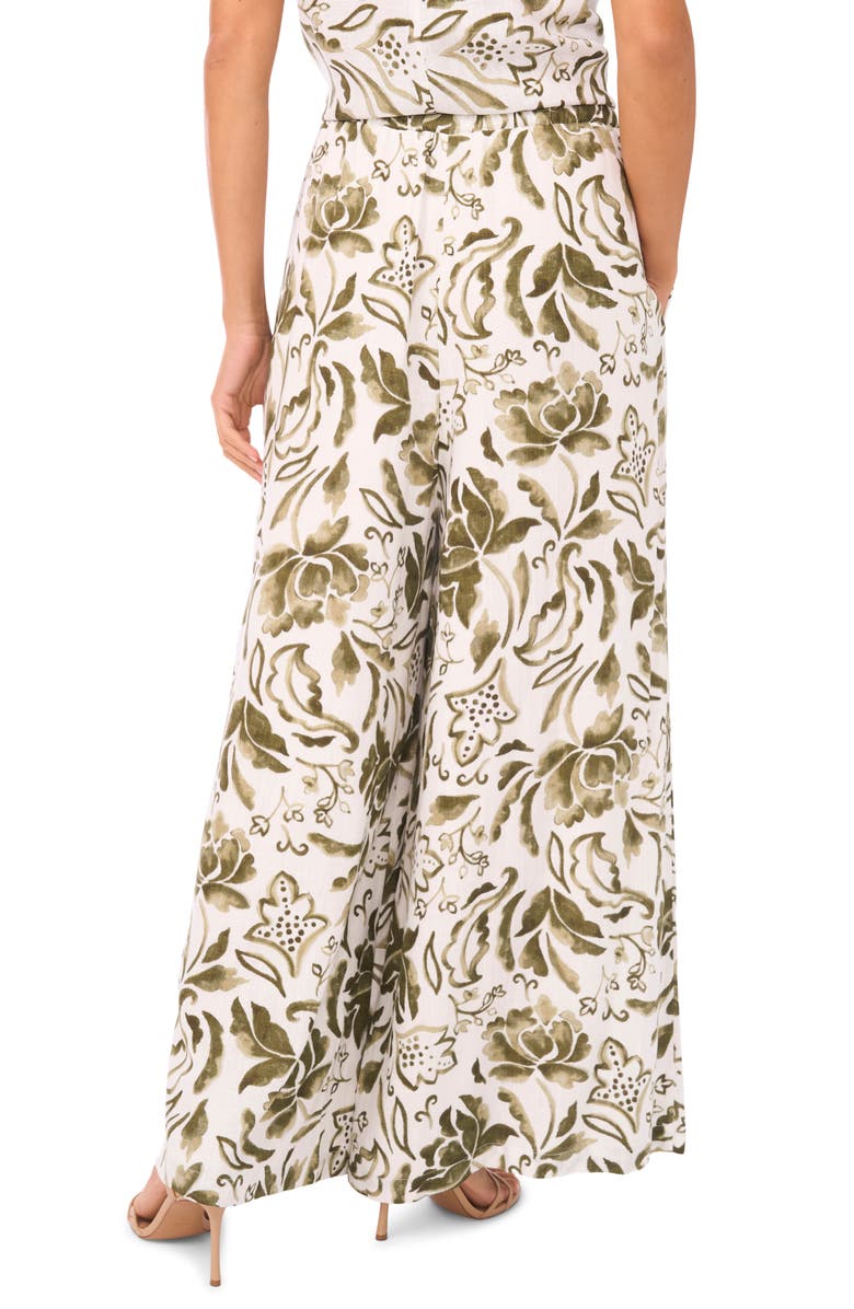Vince Camuto Floral Wide Leg Drawstring Pants, Alternate, color, Olive Mist