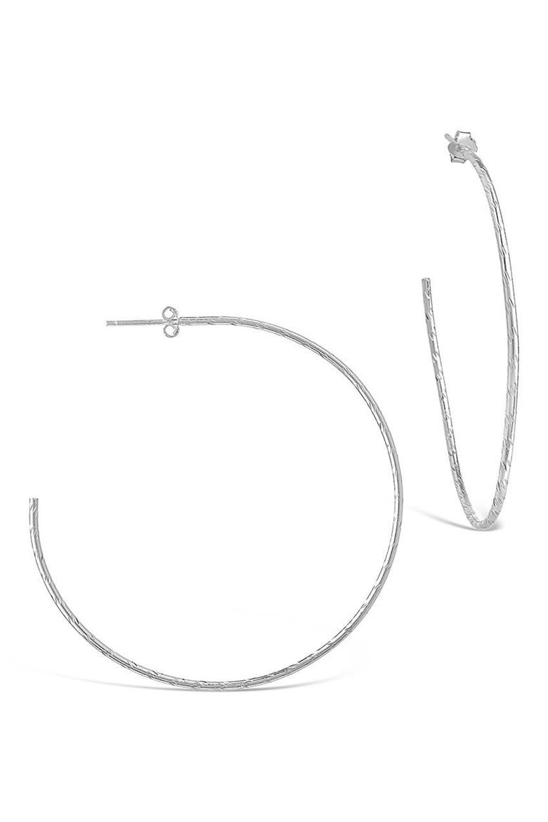 Sterling Silver Hammered 2.25" Hoop Earrings, Main, color, SILVER