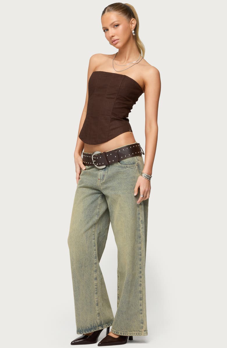 EDIKTED Hadar Strapless Cotton Corset Top, Alternate, color, Brown