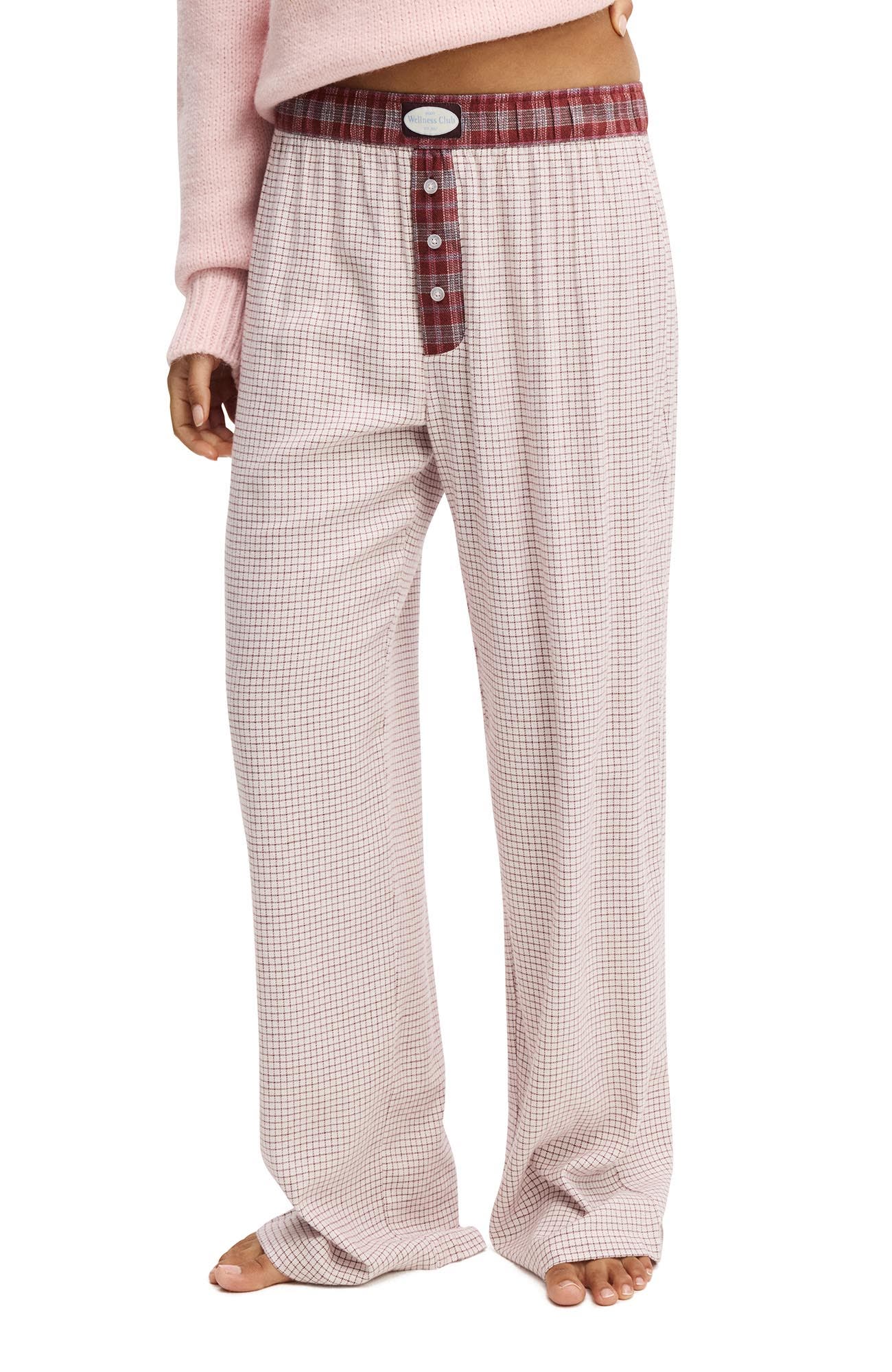 COTTON ON BODY Women's Flannel Wide Leg Pant in Burnt Apple Marie Micro at Nordstrom, Size Small
