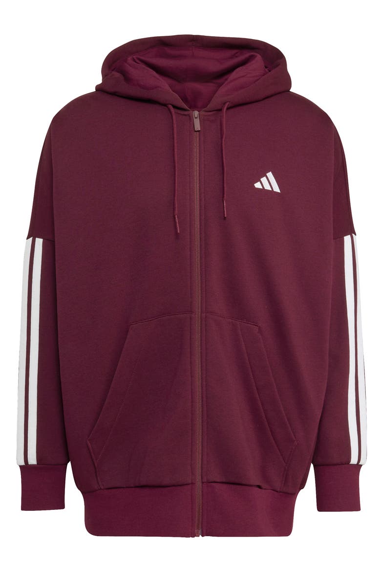 Essentials 3-Stripes Full Zip Fleece Hoodie, Alternate, color, MAROON