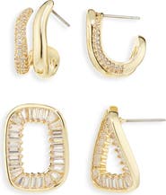 Cara Set of 2 Cubic Zirconia Twisted Huggie Hoop & Drop Earrings