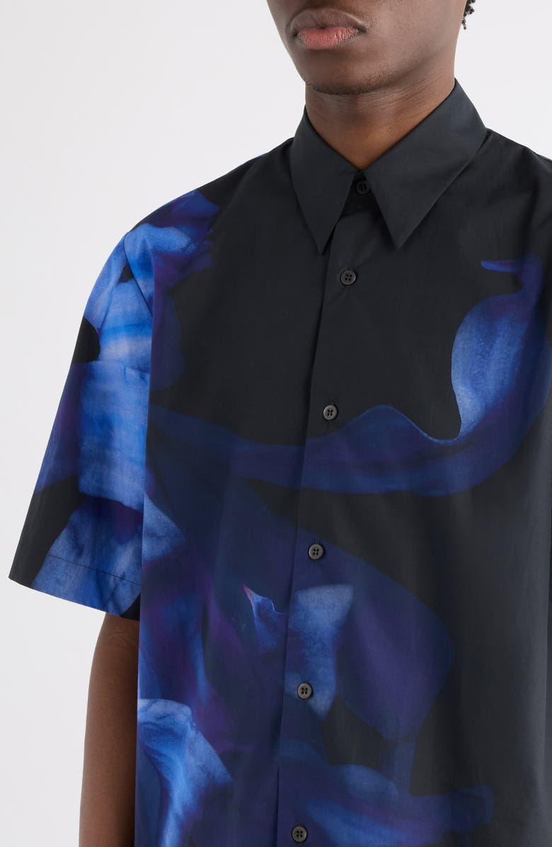 Dries Van Noten Clasen Floral Cotton Poplin Sleeve Silk Button-Up Shirt, Alternate, color, Black