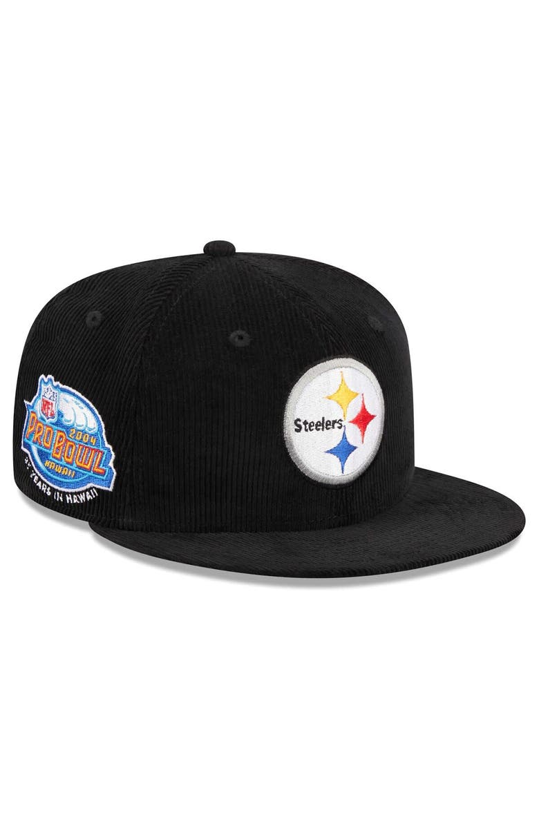 New Era Men's New Era Black Pittsburgh Steelers Throwback Cord 59FIFTY Fitted Hat, Alternate, color, Black