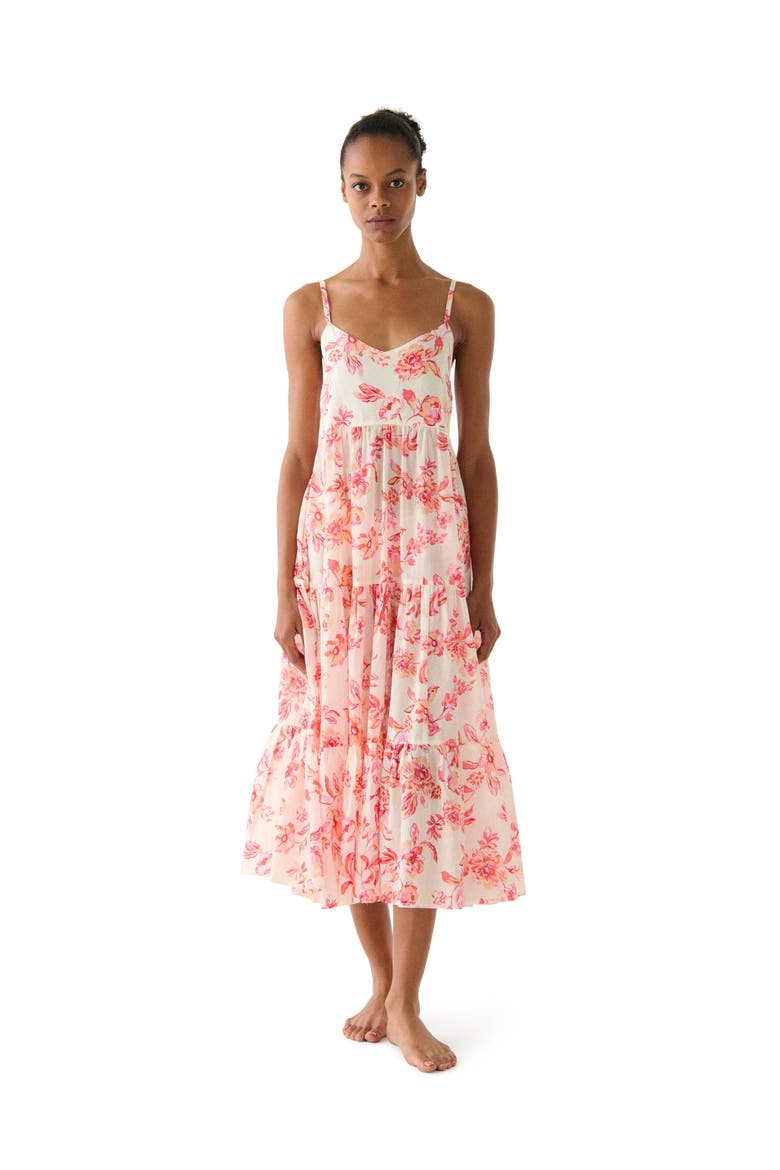 Floral Toile Tier Cover Up Maxi Dress Swim, Main, color, Light Cantaloupe