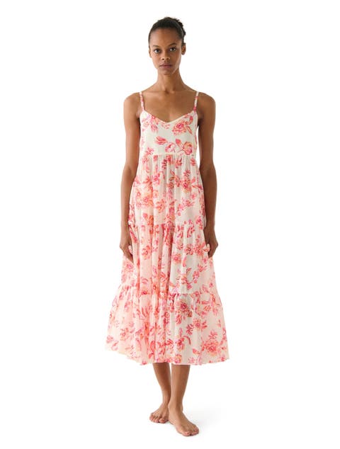 Floral Toile Tier Cover Up Maxi Dress Swim