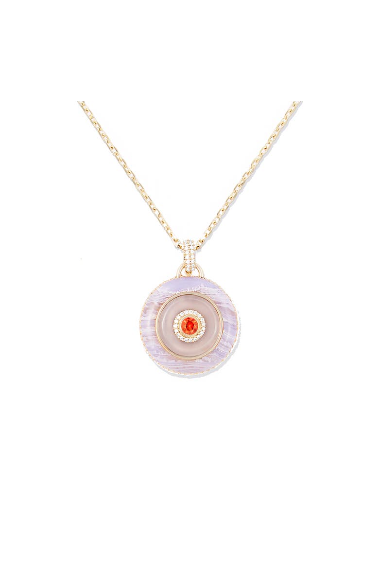 Campbell + Charlotte Evolve Stone Inlay Disk Pendant Necklace, Main, color, Purple- Gold