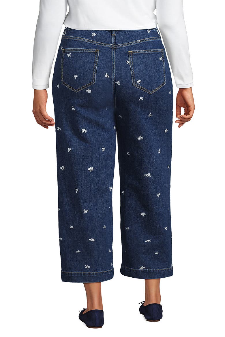 Plus Size Soft Denim High Rise Embroidered Wide Leg Crop Jeans, Alternate, color, Daisy Embroidery/Crawford Wash