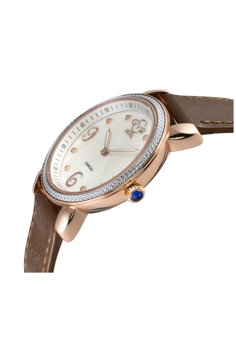 Ravenna Diamond Dial Swiss Quartz Leather Strap Watch, 37mm, Alternate, color, BROWN