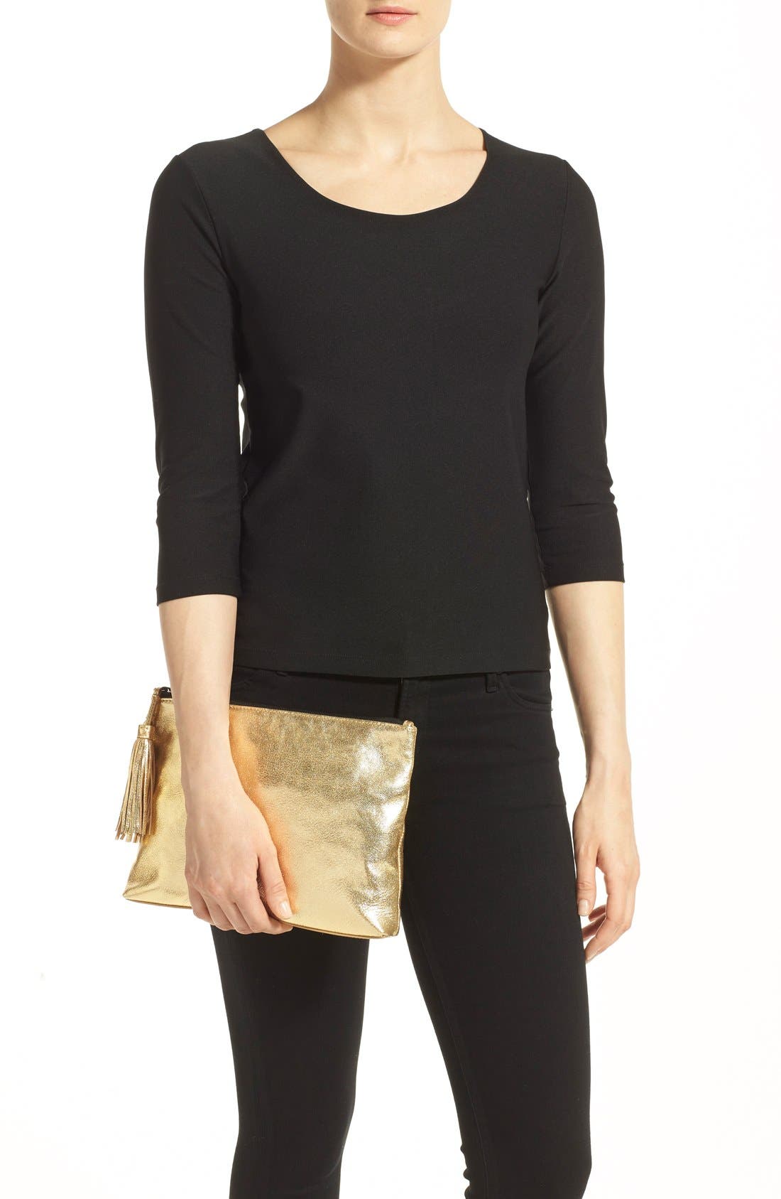 Tassel Metallic Leather Pouch, Alternate, color, GOLD
