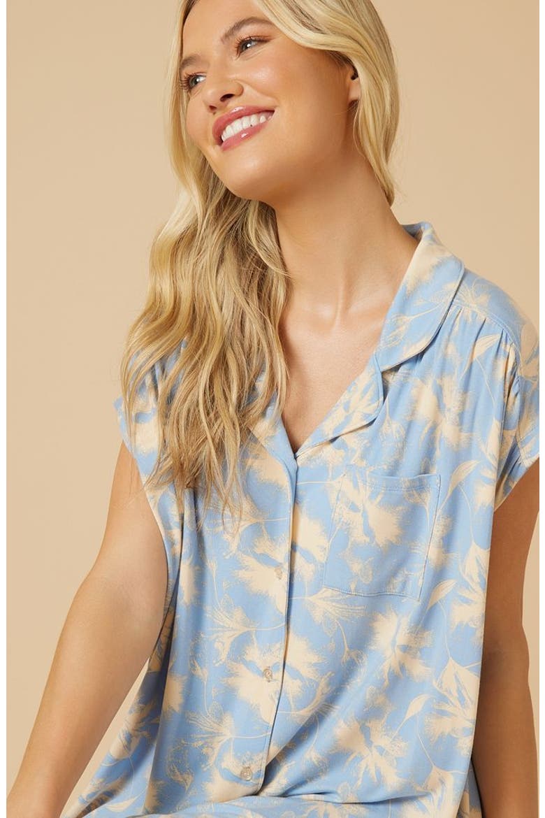 Soft Sleep Caftan Mini Sleepshirt, Alternate, color, Sky Blue Floral