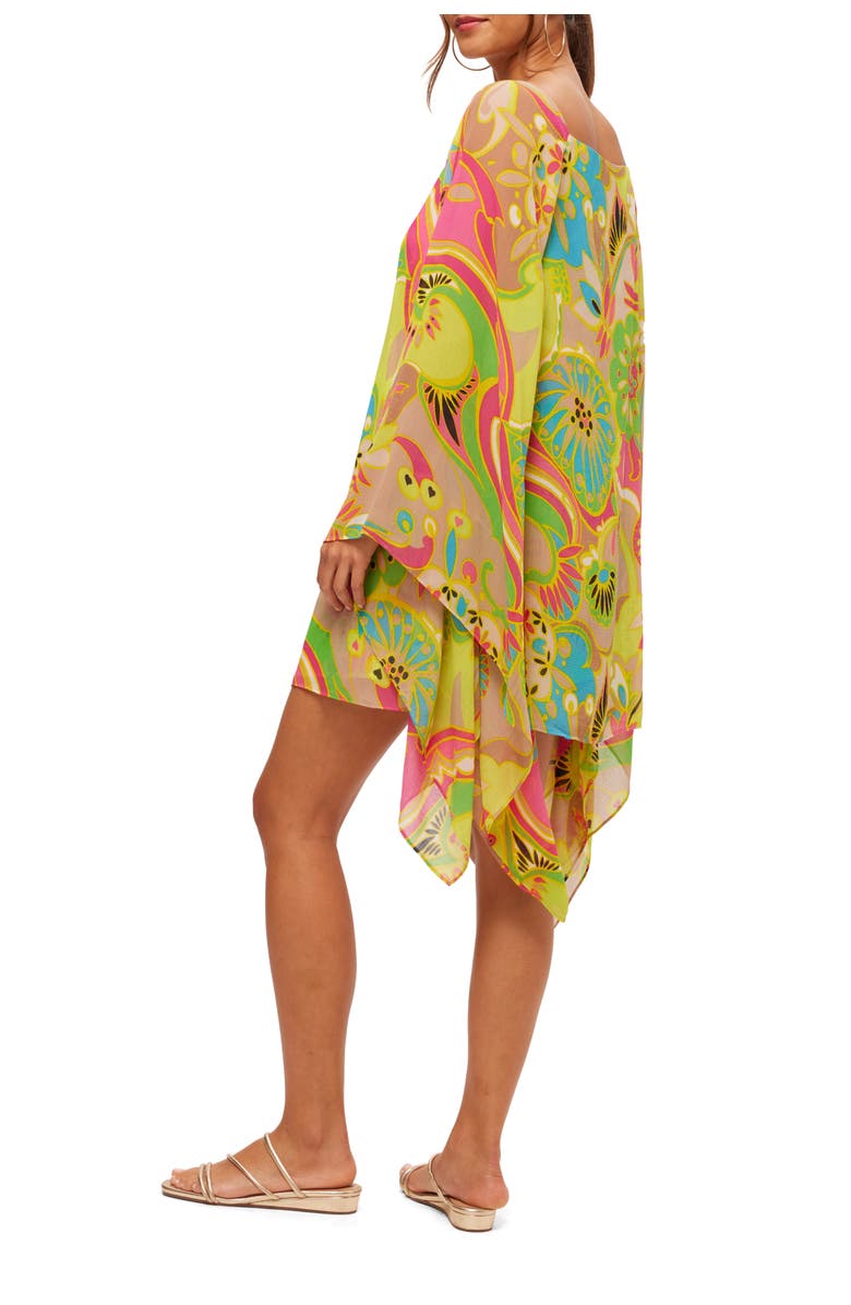 Trina Turk Flutter Bell Sleeve Printed Aqualane Dress, Alternate, color,