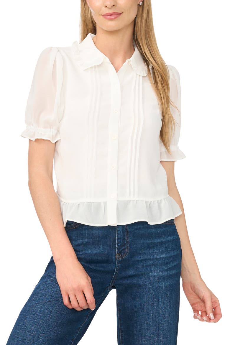 Pintuck Chiffon Shirt, Main, color, NEW IVORY