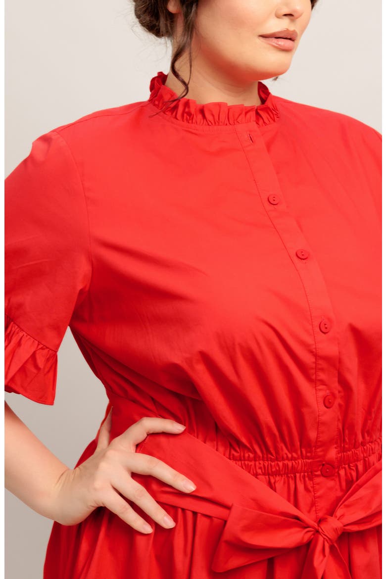 Solid Ruffle Short Sleeve Tiered Cotton Dress, Alternate, color, ORANGE RED