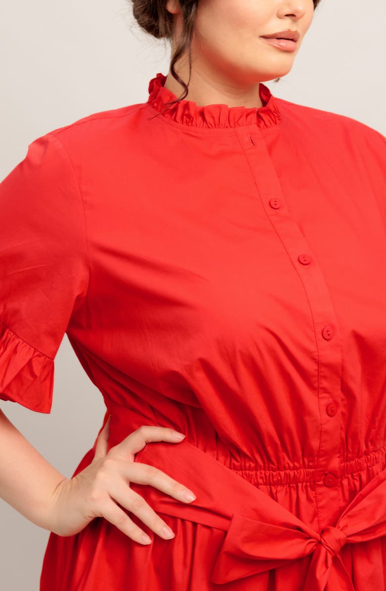 FLYING TOMATO Solid Ruffle Short Sleeve Tiered Cotton Dress, Alternate, color, Orange Red