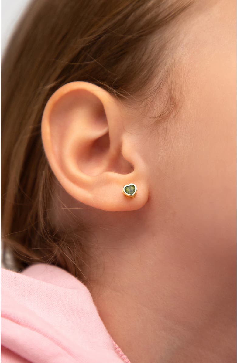 In Season Jewelry 14k Heart Bezel Simulated Birthstone Earrings, Alternate, color, August