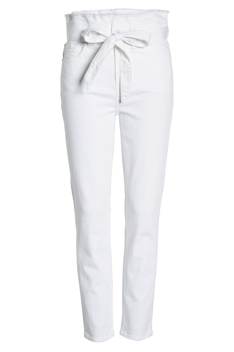 7 For All Mankind® Paperbag Waist Jeans, Alternate, color, WHITE RUNWAY DENIM