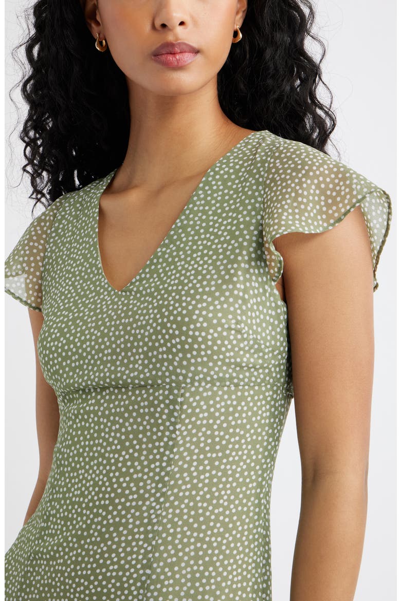 Short Sleeve Godet Pleat Dress, Alternate, color, OLIVE- WHITE DENSE DOT