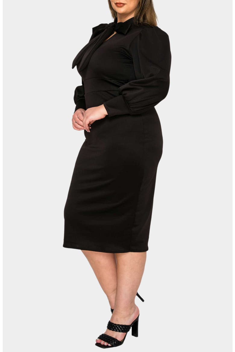 Anastasia Tie Neck Long Sleeve Dress, Alternate, color, BLACK
