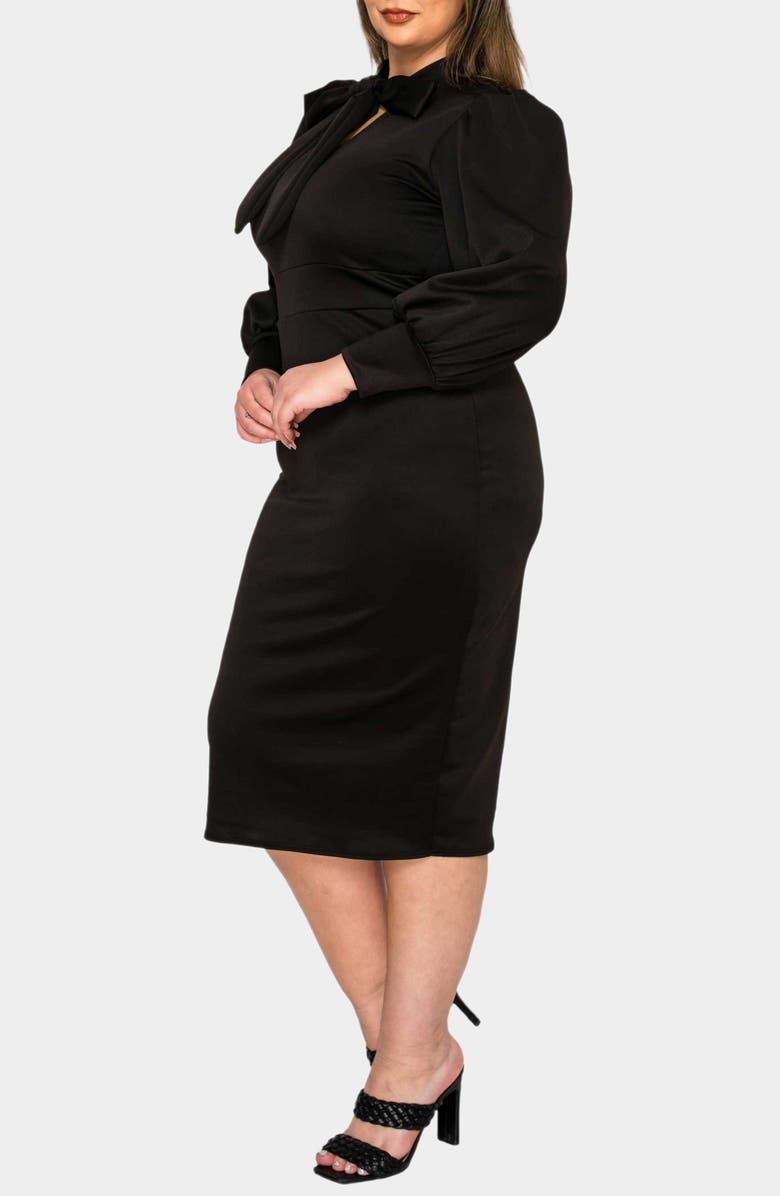 L I V D Anastasia Tie Neck Long Sleeve Dress, Alternate, color, Black