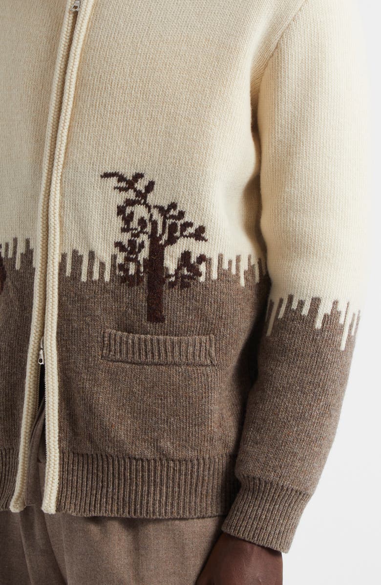 De Bonne Facture Goat & Tree Jacquard Merino Wool Zip Cardigan, Alternate, color, 