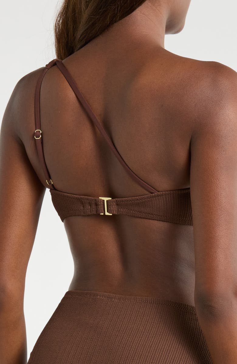 Sanctuary One Shoulder Ring Bikini Top, Alternate, color, Espresso