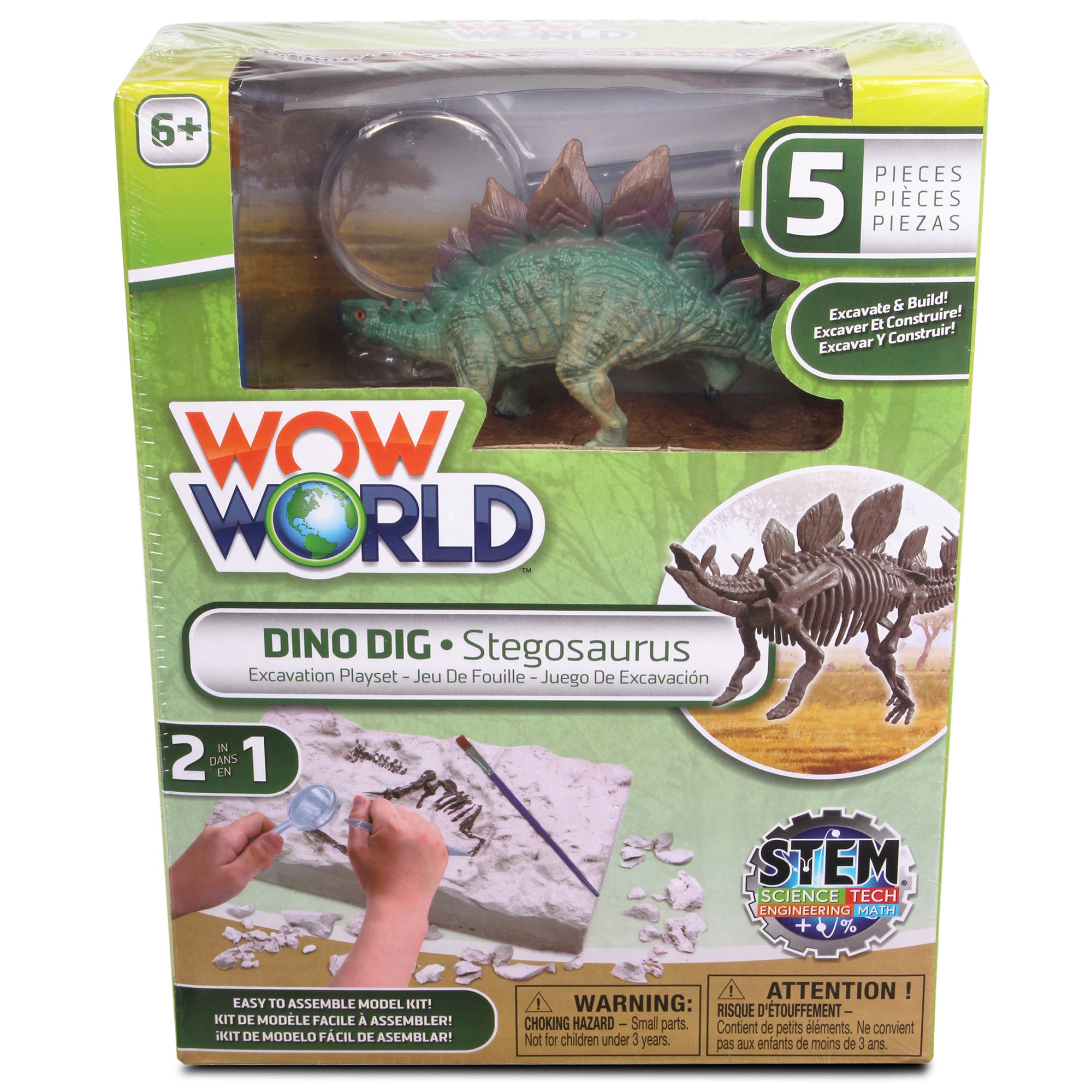 WowWorld Dino Dig Stegosaurus Skeleton Excavation Kit, Ages 6+ in Multicolored 