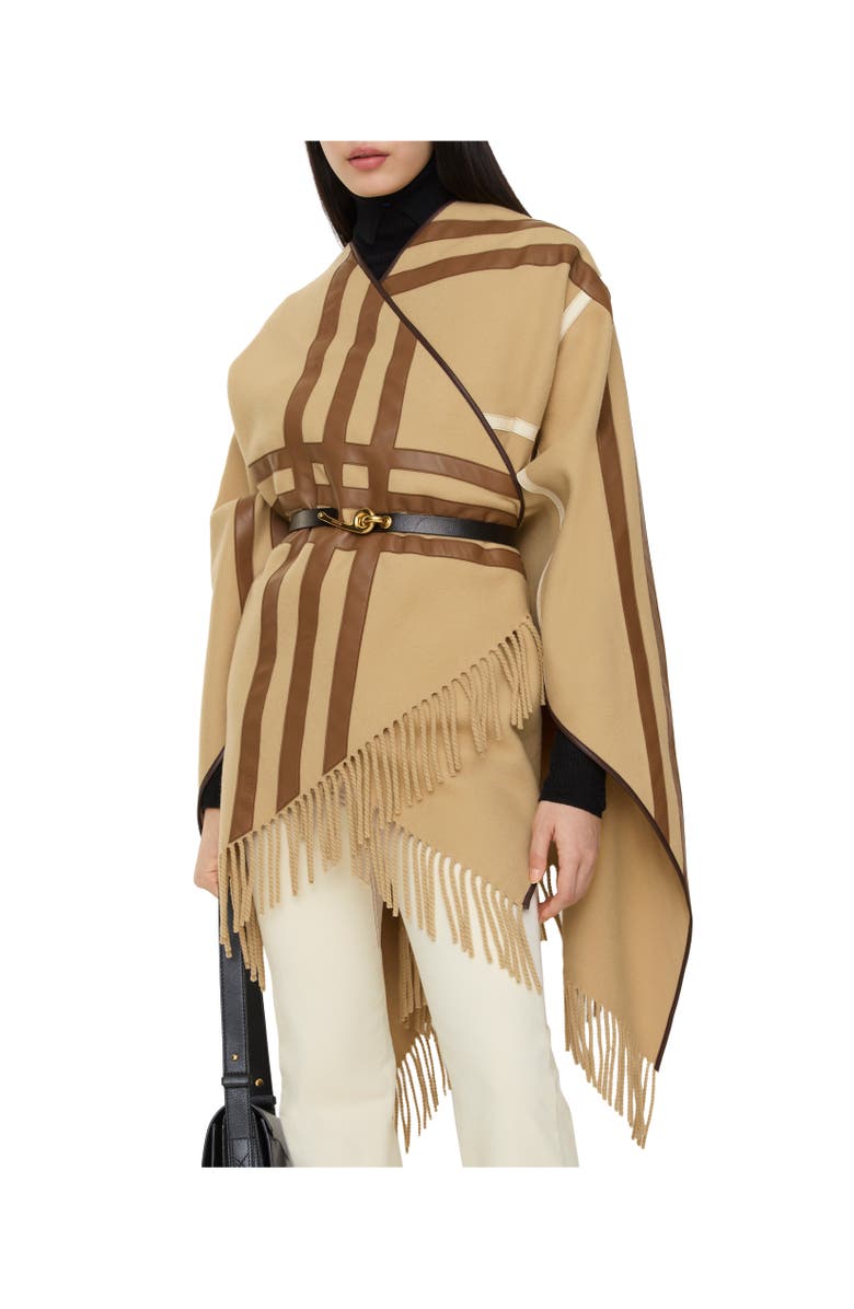Burberry Leather Trim Cashmere Cape, Alternate, color, Sand Beige